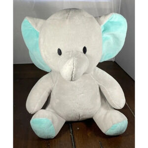 Baby Kiss Grey Aqua Sitting Elephant Soft‎ Plush Stuffed Animal Toy 8 Inch